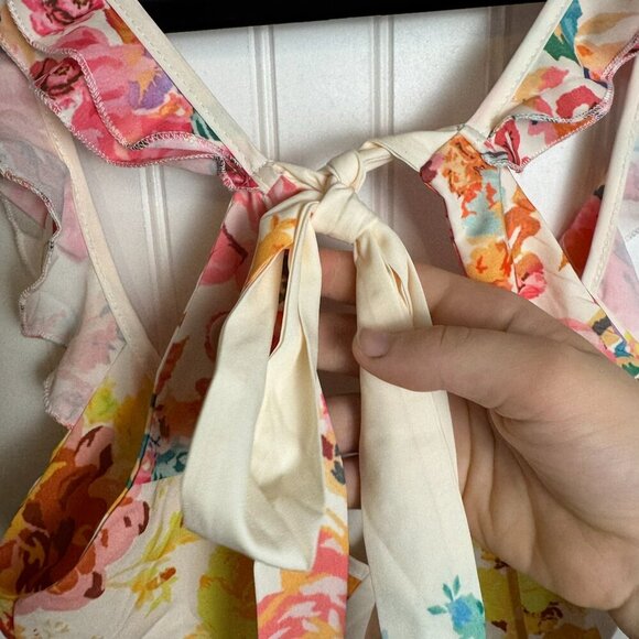 Ivory Floral Halter Style Backless Maxi Dress A43 - Picture 4 of 11